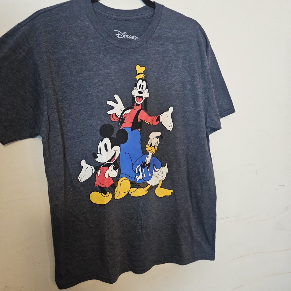 Disney-Mickey Mouse-Goofy-Donald Duck-Mens T-Shirt-Adult Large-Blue-Short Sleeve
